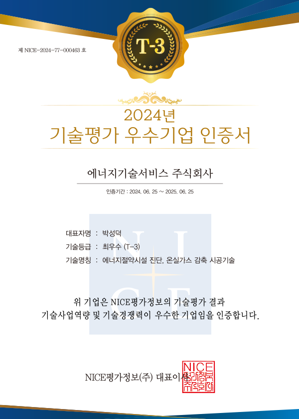 2024년 기술평가 우수기업 인증서
