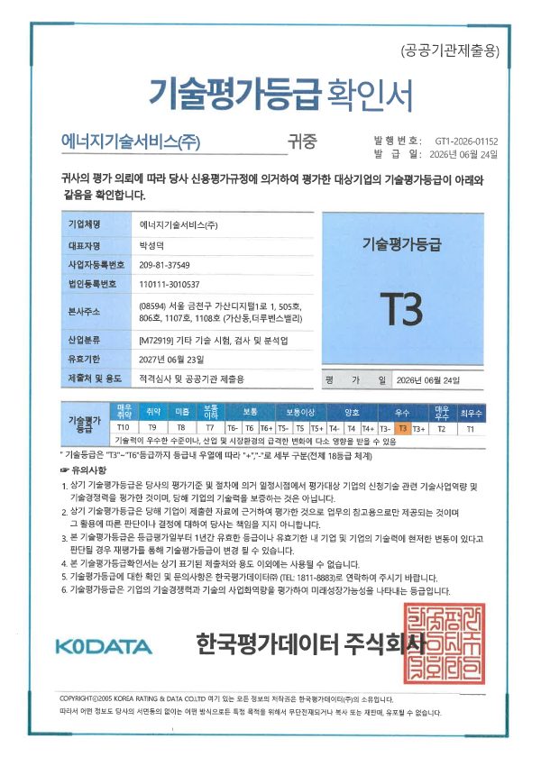 2026년 기술평가등급 확인서